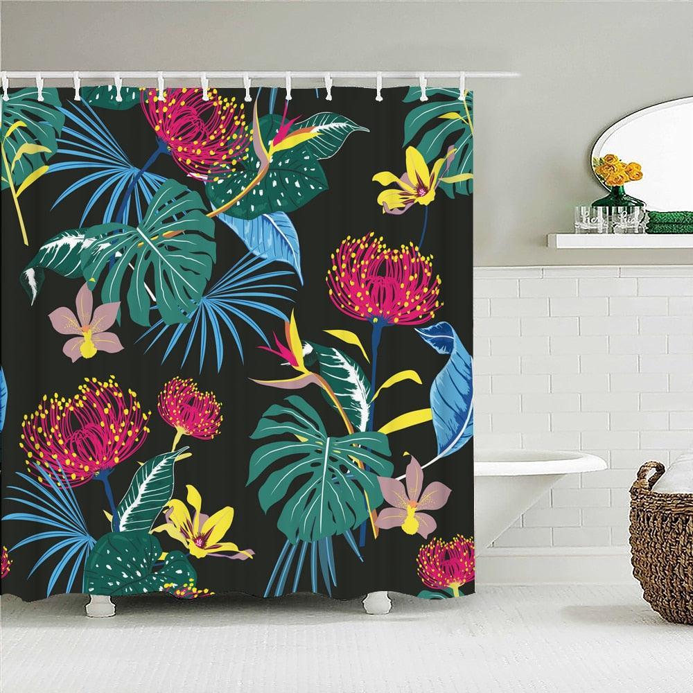 Dark Bold Palms Fabric Shower Curtain - Shower Curtain Emporium