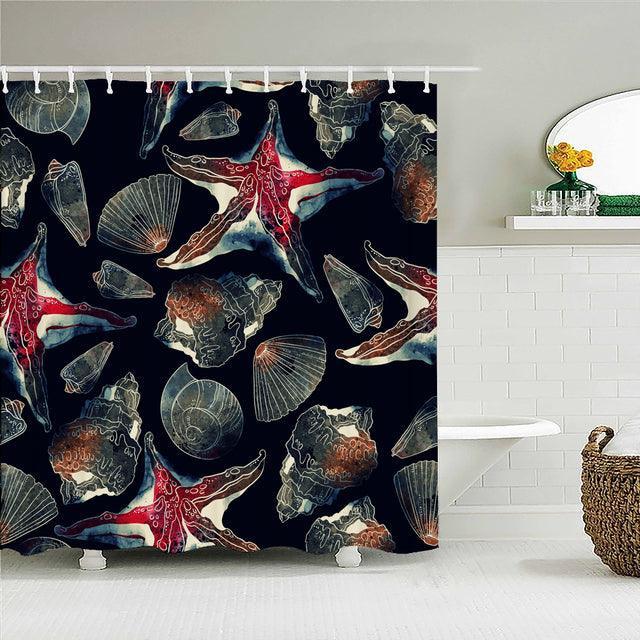 Dark Starfish Fabric Shower Curtain - Shower Curtain Emporium