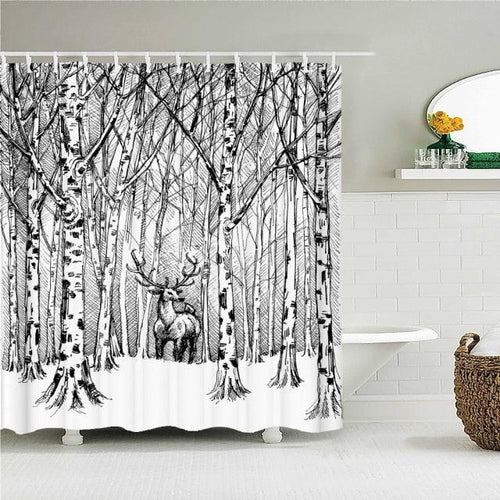 Deer Forest Art Fabric Shower Curtain - Shower Curtain Emporium