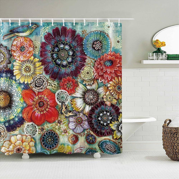 Elegant Painted Flowers Fabric Shower Curtain - Shower Curtain Emporium