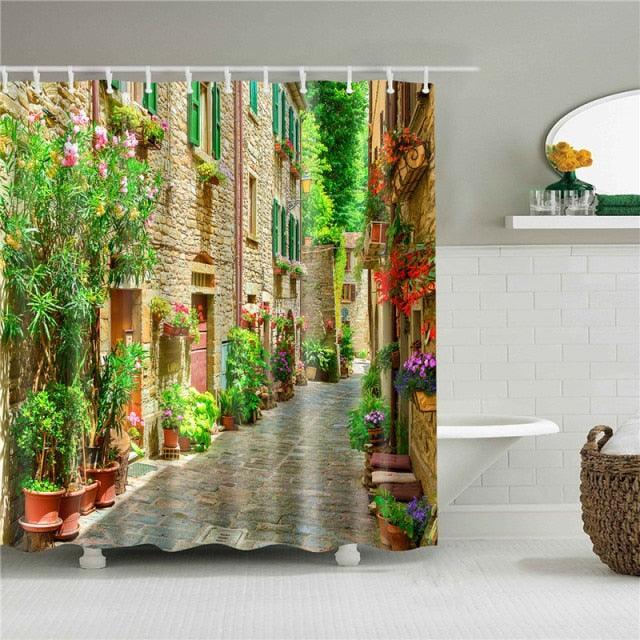 European Alley Fabric Shower Curtain - Shower Curtain Emporium