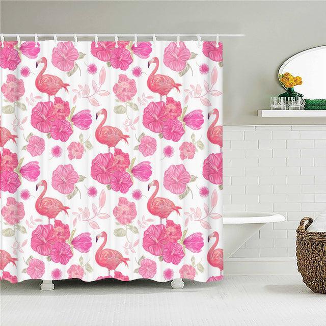 Flamingo Flowers Fabric Shower Curtain - Shower Curtain Emporium