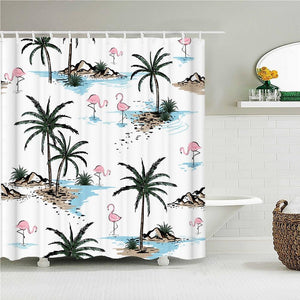 Flamingo Palms Fabric Shower Curtain - Shower Curtain Emporium