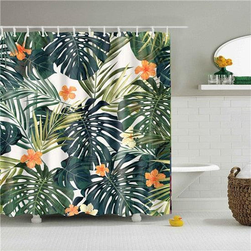 Flower Palm Fabric Shower Curtain - Shower Curtain Emporium