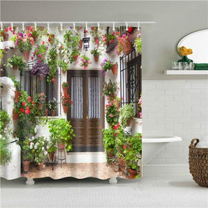 Flower Pot Entrance Fabric Shower Curtain - Shower Curtain Emporium