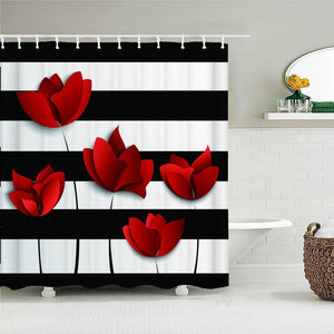 Flower Stripes Fabric Shower Curtain - Shower Curtain Emporium