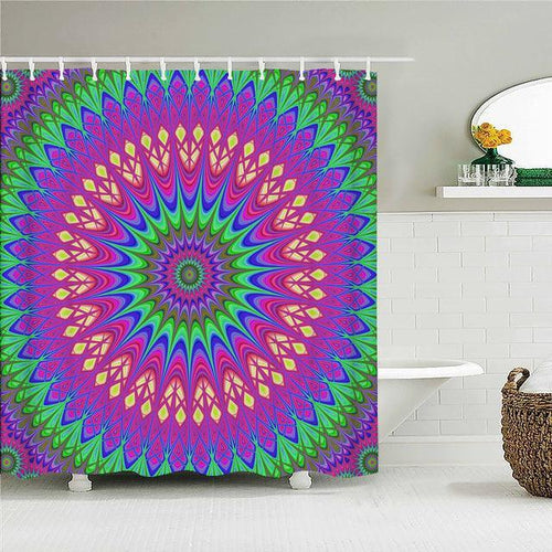 Green & Purple Bohemian Fabric Shower Curtain - Shower Curtain Emporium