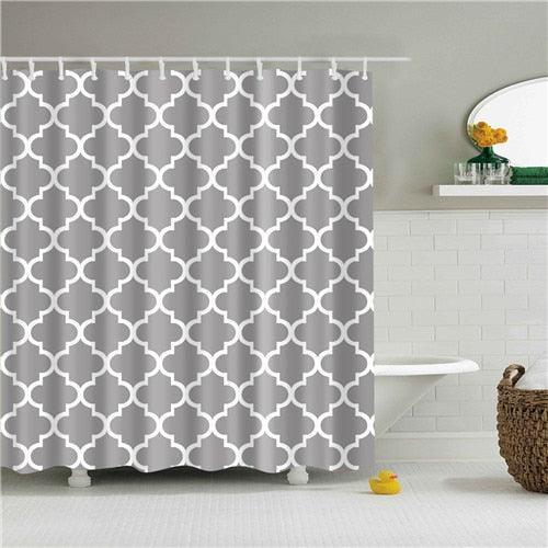 Grey Large Pattern Fabric Shower Curtain - Shower Curtain Emporium