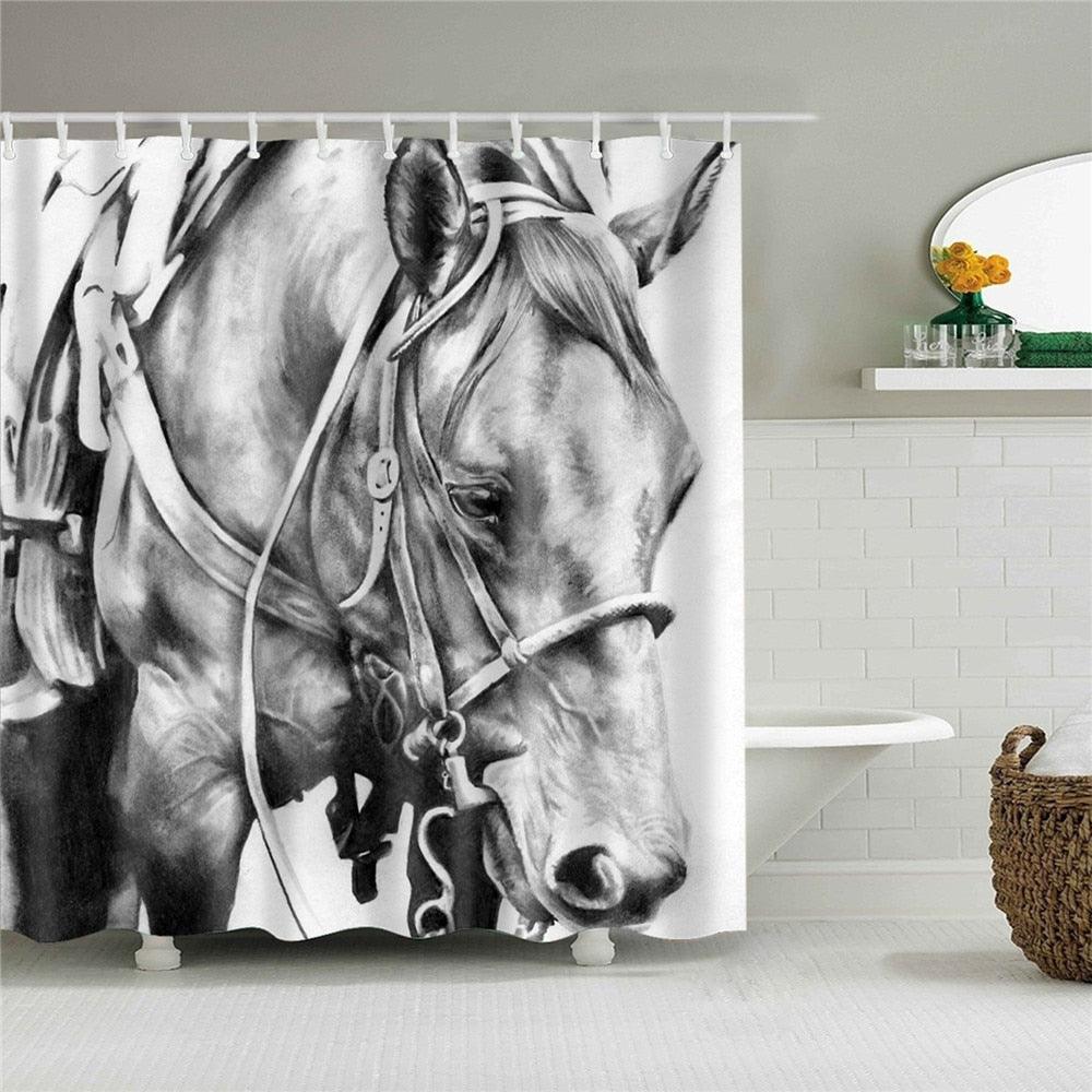 Horse Art Fabric Shower Curtain - Shower Curtain Emporium