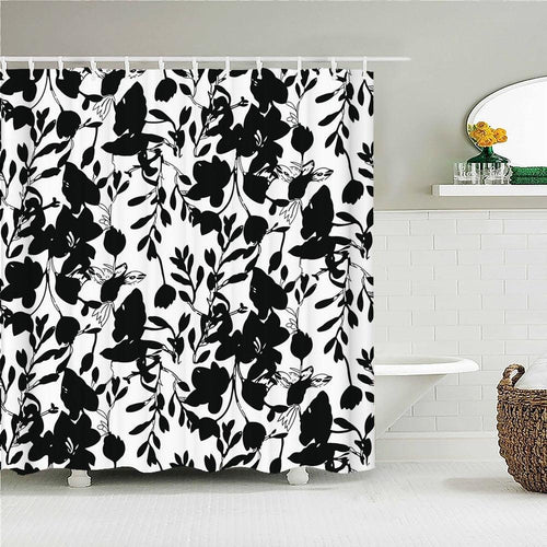 Ink Black Flowers Fabric Shower Curtain - Shower Curtain Emporium