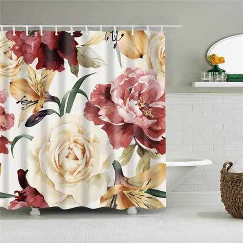 Large Floral Print Fabric Shower Curtain - Shower Curtain Emporium