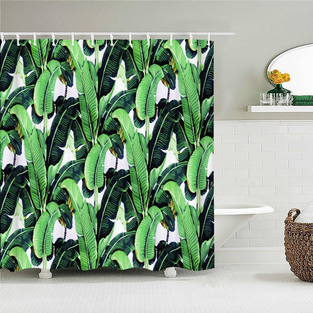 Large Palm Pattern Fabric Shower Curtain - Shower Curtain Emporium