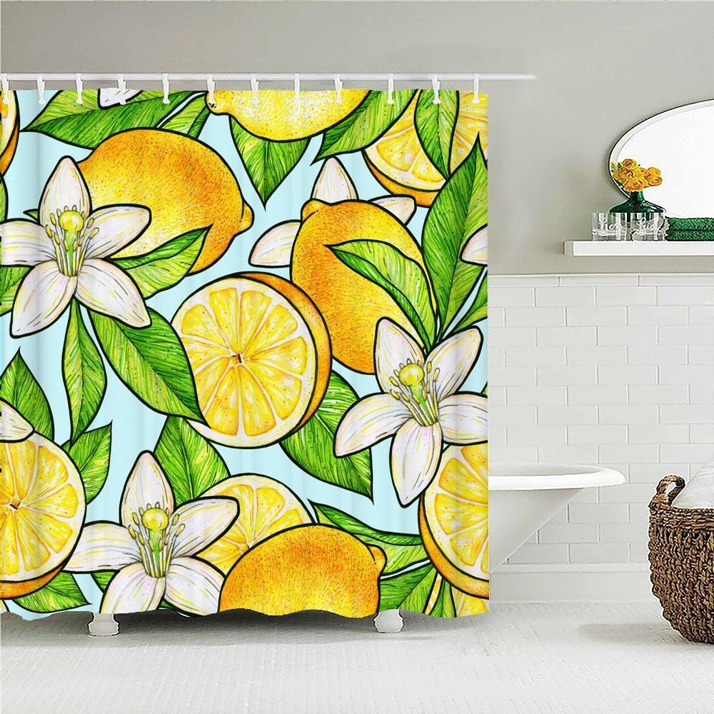 Lemon Flowers Fabric Shower Curtain - Shower Curtain Emporium
