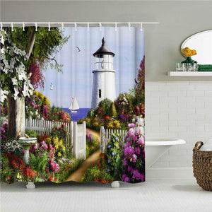Lighthouse Garden Fabric Shower Curtain - Shower Curtain Emporium