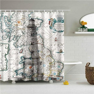 Lighthouse Map Fabric Shower Curtain - Shower Curtain Emporium