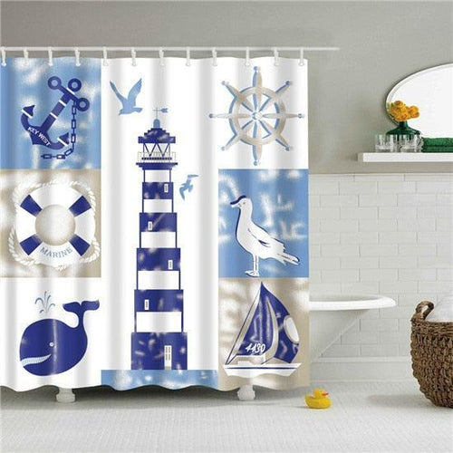 Lighthouse Nautical Art Fabric Shower Curtain - Shower Curtain Emporium