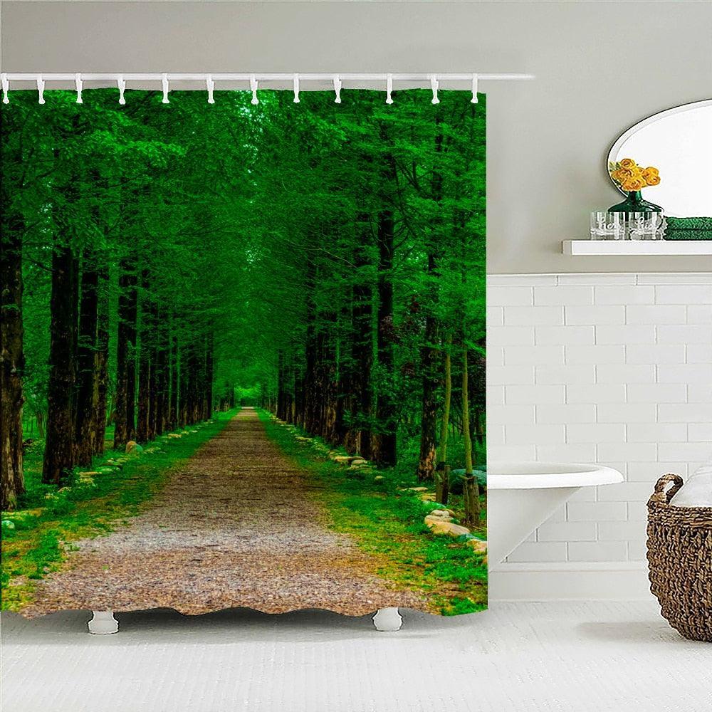 Lush Forest Road Fabric Shower Curtain - Shower Curtain Emporium