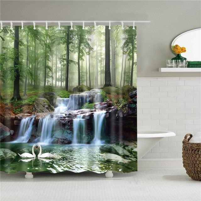 Lush Waterfalls Fabric Shower Curtain - Shower Curtain Emporium