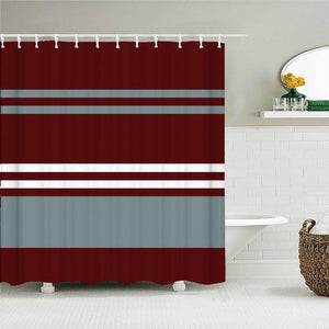 Maroon Striped Fabric Shower Curtain - Shower Curtain Emporium
