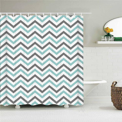 Mint & Grey Zigzag Fabric Shower Curtain - Shower Curtain Emporium