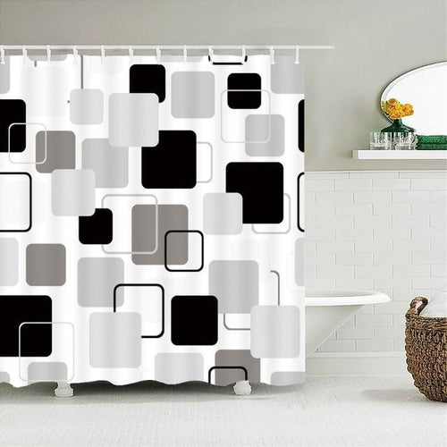 Modern Grey Squares Fabric Shower Curtain - Shower Curtain Emporium