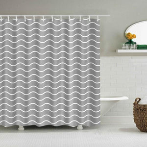 Modern Grey Waves Fabric Shower Curtain - Shower Curtain Emporium