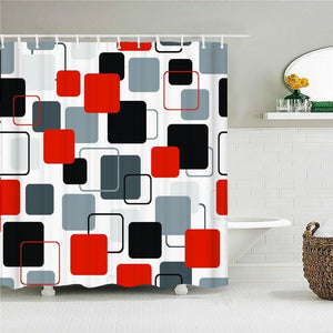 Modern Red Squares Fabric Shower Curtain - Shower Curtain Emporium
