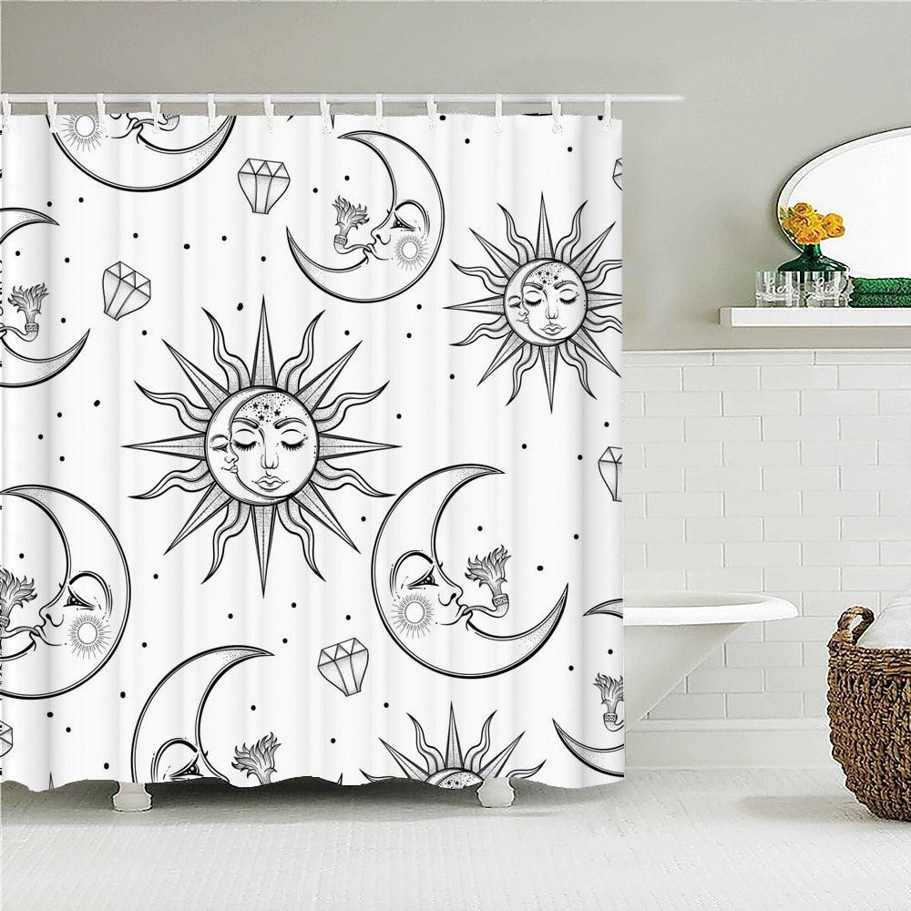 Moon Sun Print Fabric Shower Curtain - Shower Curtain Emporium