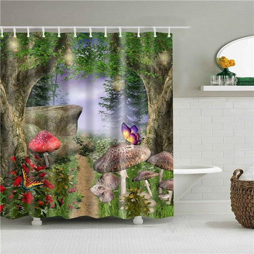 Mushroom Forest Fabric Shower Curtain - Shower Curtain Emporium