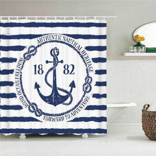 Nautical Anchor Stripes Fabric Shower Curtain - Shower Curtain Emporium