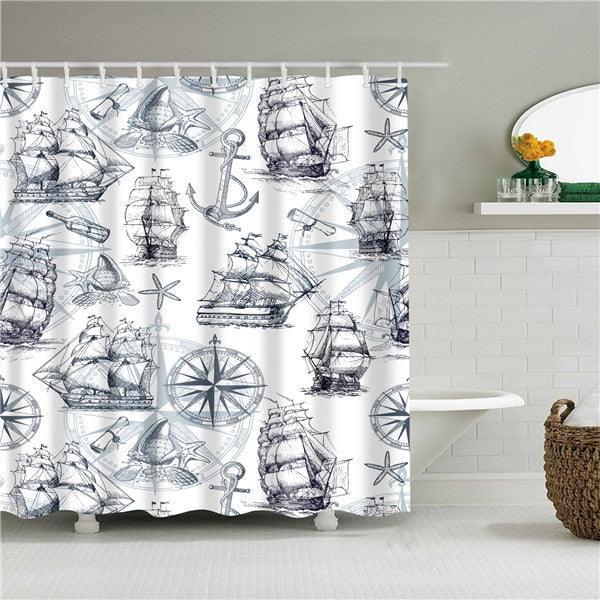 Nautical Print Fabric Shower Curtain - Shower Curtain Emporium