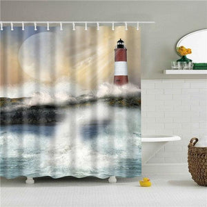 Ocean Mist Lighthouse Fabric Shower Curtain - Shower Curtain Emporium