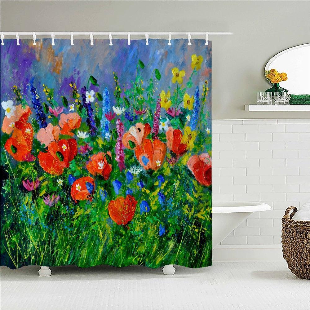 Painted Flower Garden Fabric Shower Curtain - Shower Curtain Emporium