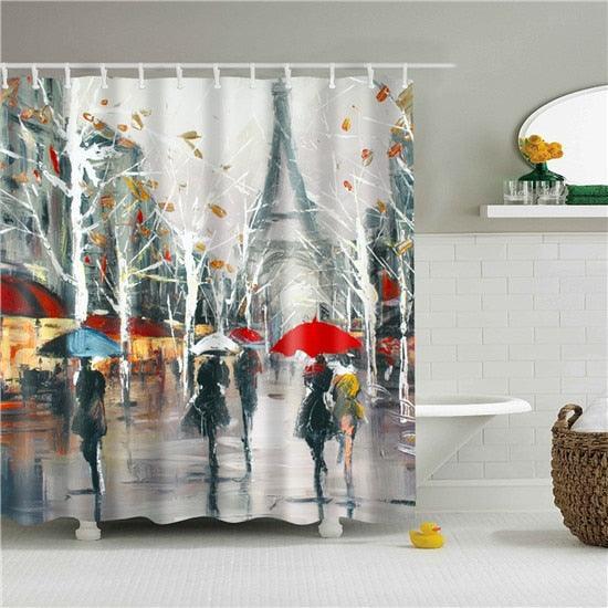 Painted Paris Fabric Shower Curtain - Shower Curtain Emporium