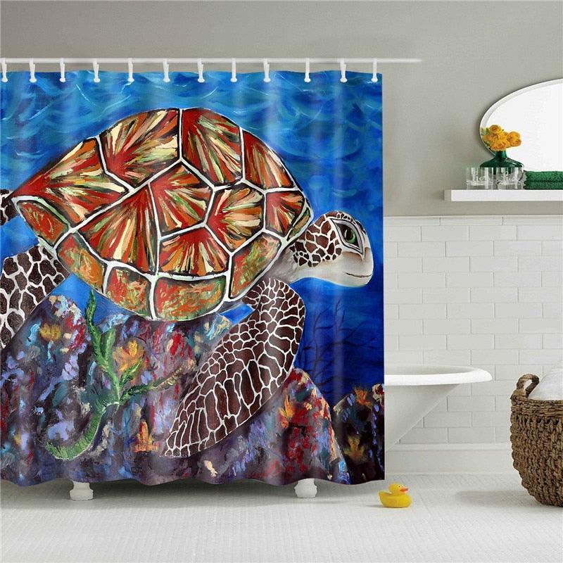 Painted Sea Turtle Fabric Shower Curtain - Shower Curtain Emporium
