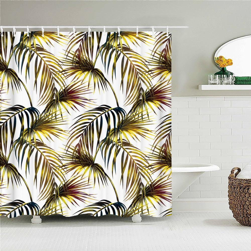 Palm Frond Print Fabric Shower Curtain - Shower Curtain Emporium