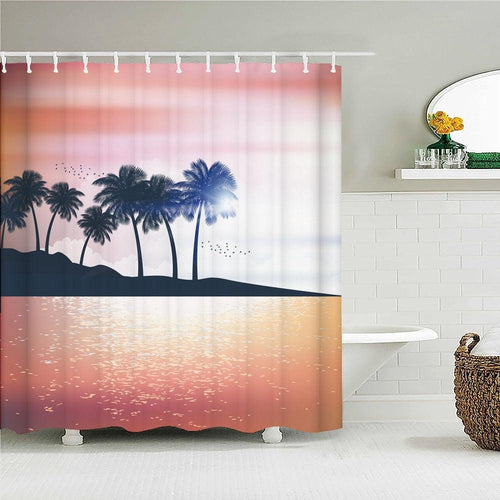 Palm Paradise Silhouette Fabric Shower Curtain - Shower Curtain Emporium