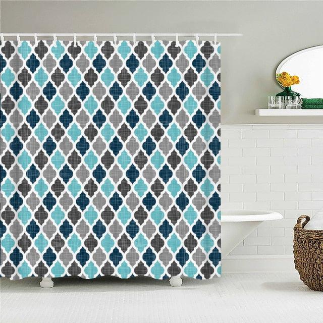 Periwinkle Linked Pattern Fabric Shower Curtain - Shower Curtain Emporium