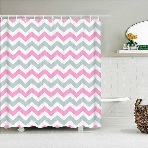 Pink & Grey Zigzag Fabric Shower Curtain - Shower Curtain Emporium