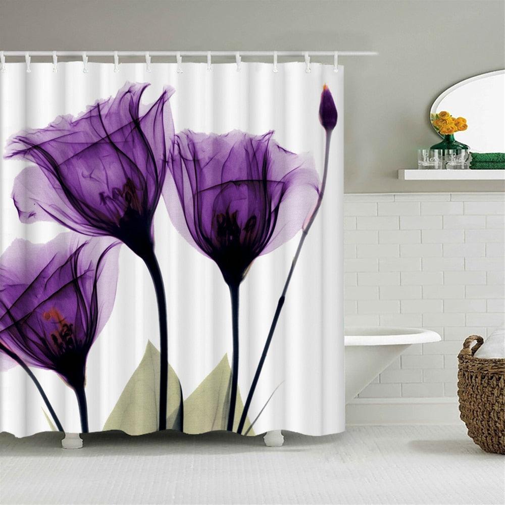 Pretty Purple Flowers Fabric Shower Curtain - Shower Curtain Emporium