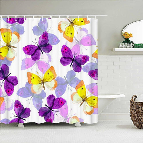 Purple & Yellow Butterfly Fabric Shower Curtain - Shower Curtain Emporium