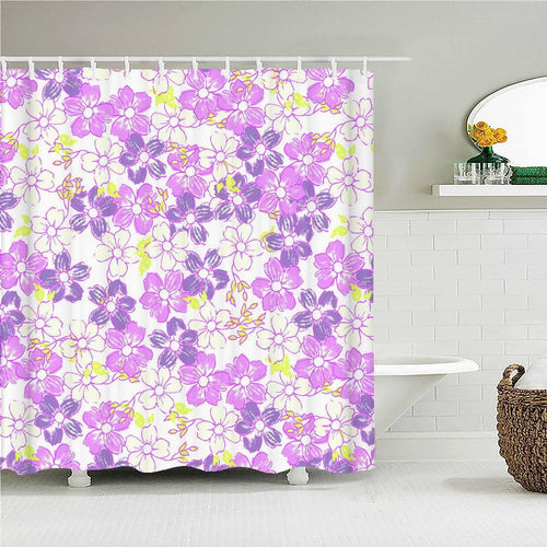 Purple Flower Print Fabric Shower Curtain - Shower Curtain Emporium
