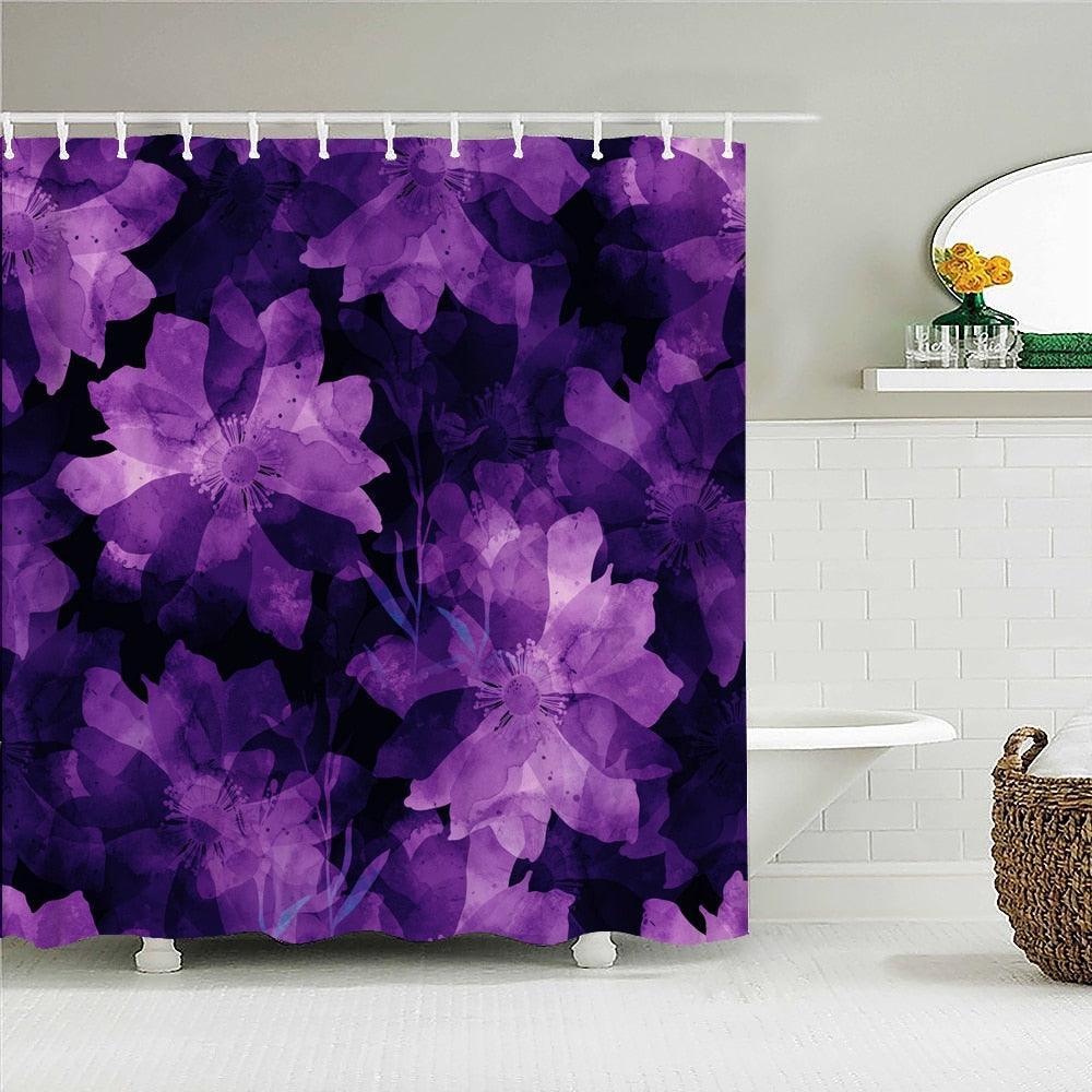 Purple Flowers Fabric Shower Curtain - Shower Curtain Emporium