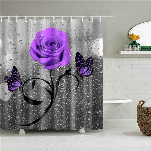 Purple Rose Fabric Shower Curtain - Shower Curtain Emporium