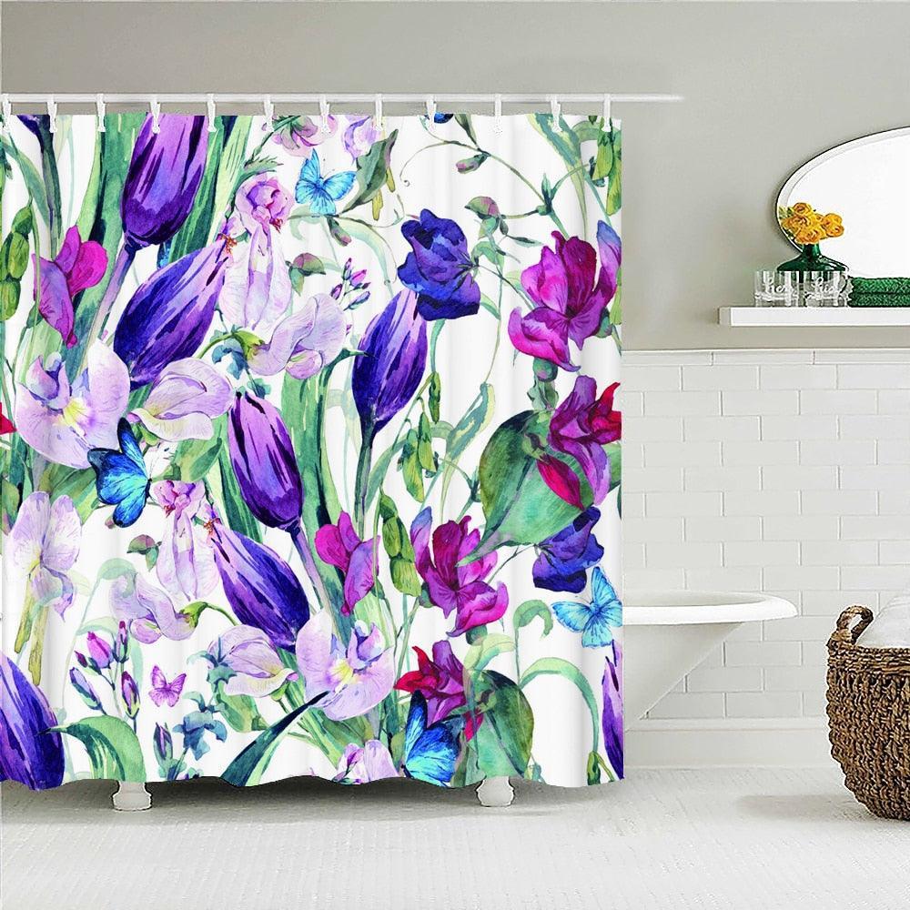Purple Wild Flowers Fabric Shower Curtain - Shower Curtain Emporium