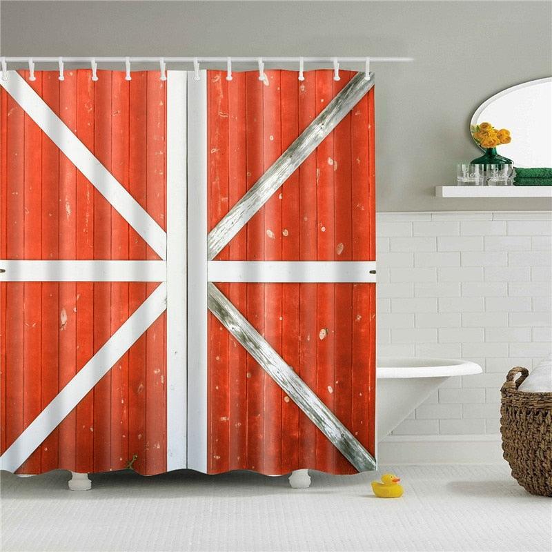 Red Barn Doors Fabric Shower Curtain - Shower Curtain Emporium