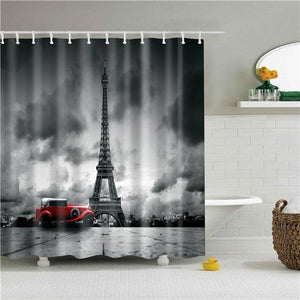 Red Car Paris Fabric Shower Curtain - Shower Curtain Emporium