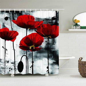 Red Flower Art Fabric Shower Curtain - Shower Curtain Emporium