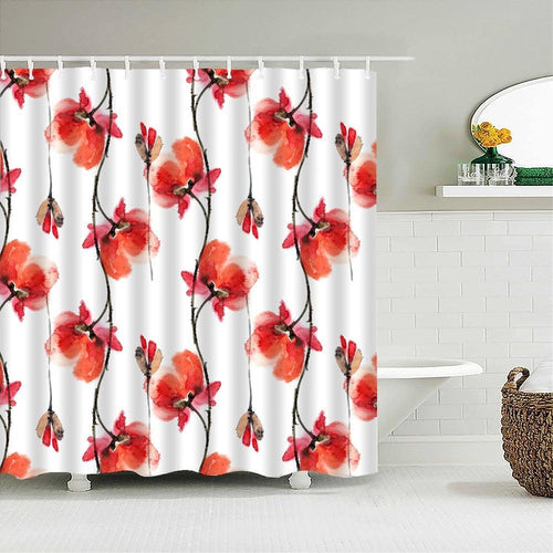 Red Flower Vines Fabric Shower Curtain - Shower Curtain Emporium