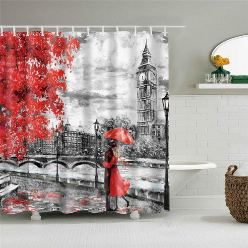 Red London Fabric Shower Curtain - Shower Curtain Emporium